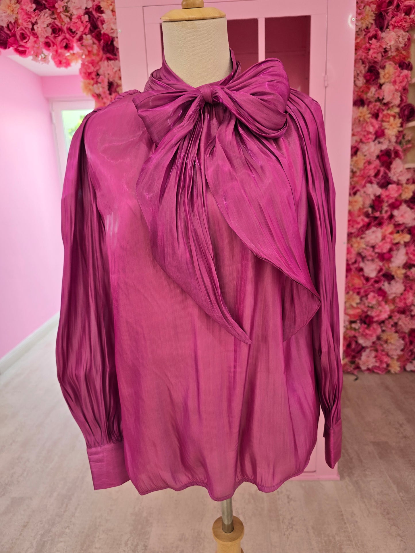 Purple Lantern Sleeve + Tie Blouse
