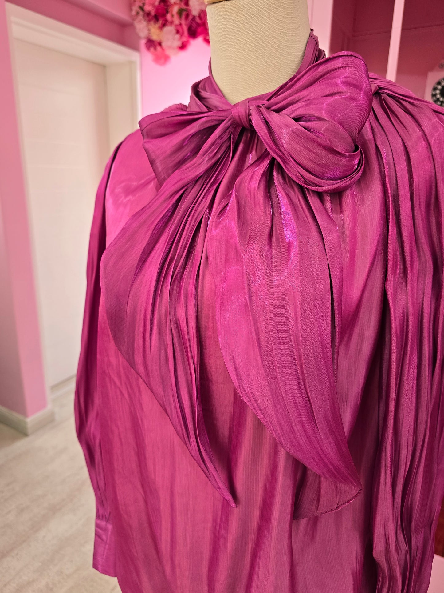 Purple Lantern Sleeve + Tie Blouse