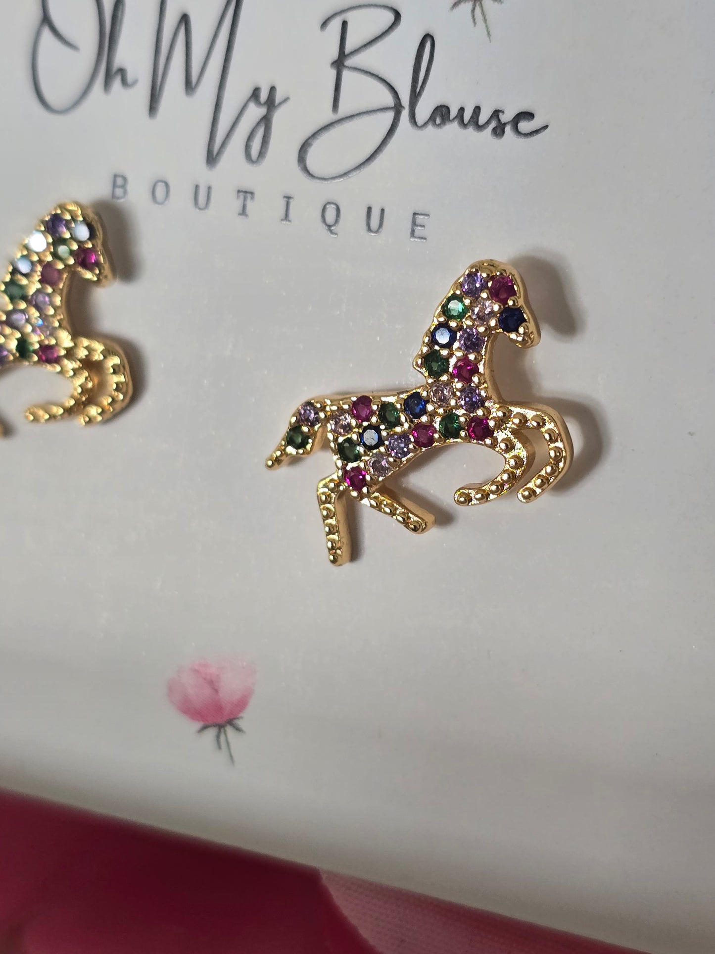 Rainbow Gem Horse Earrings