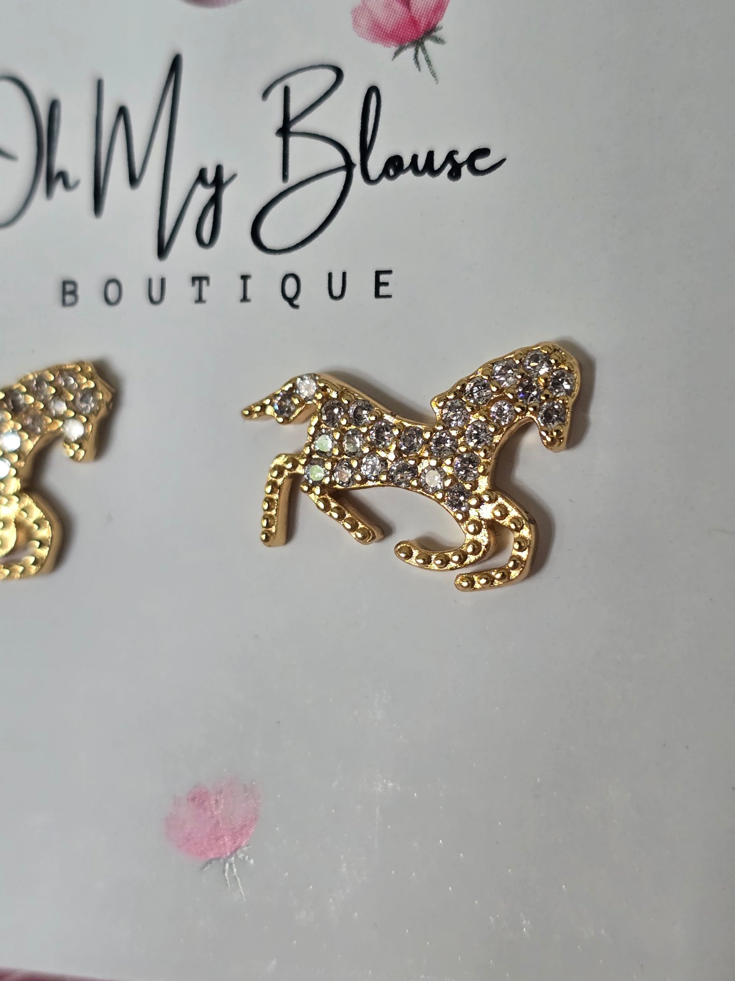 Diamond Gem Horse Earrings