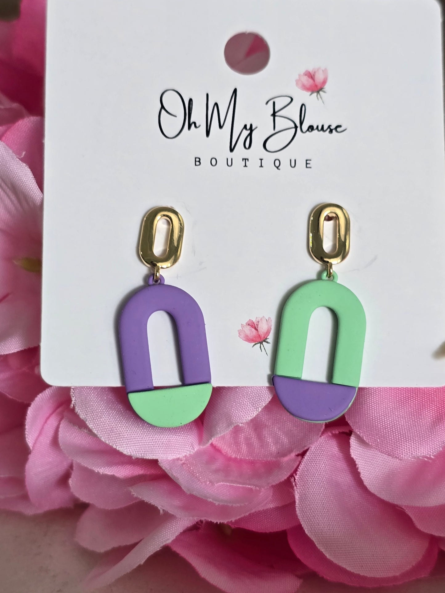 Mint Green + Purple Mini Oblong Earrings