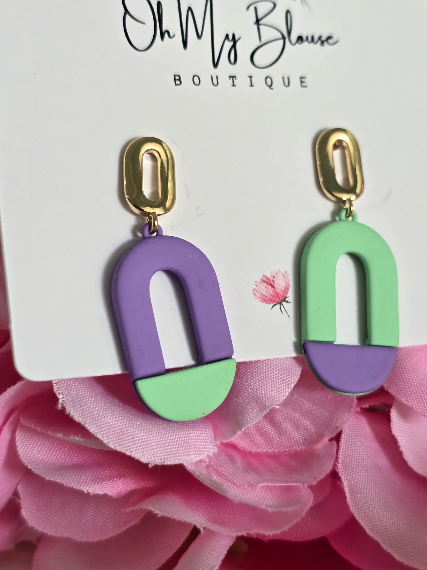 Mint Green + Purple Mini Oblong Earrings