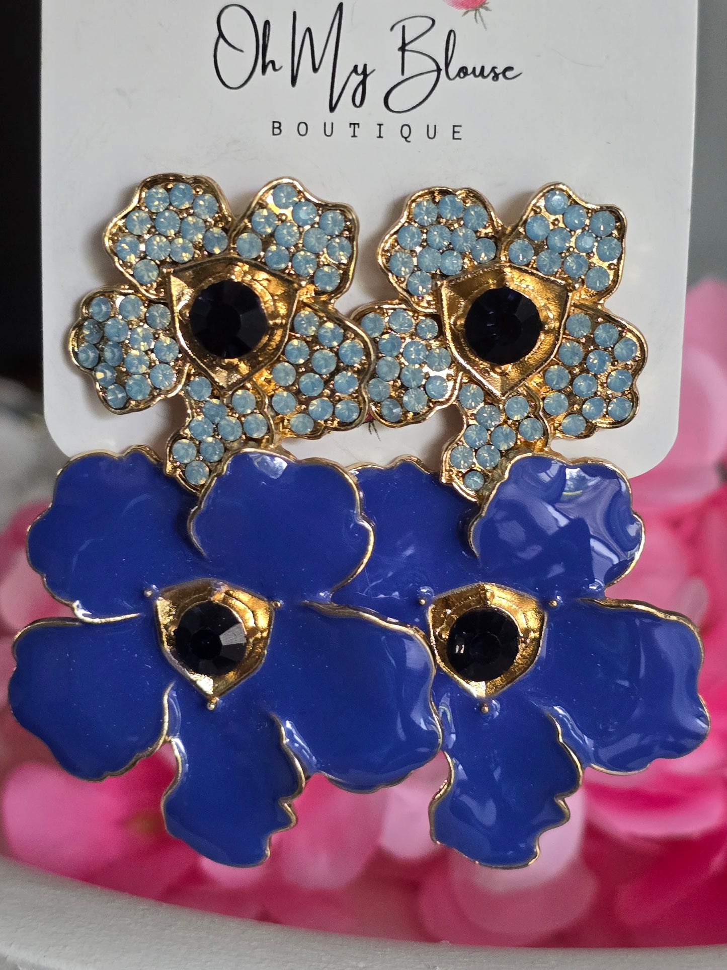 Dramatic Floral Blue Earrings