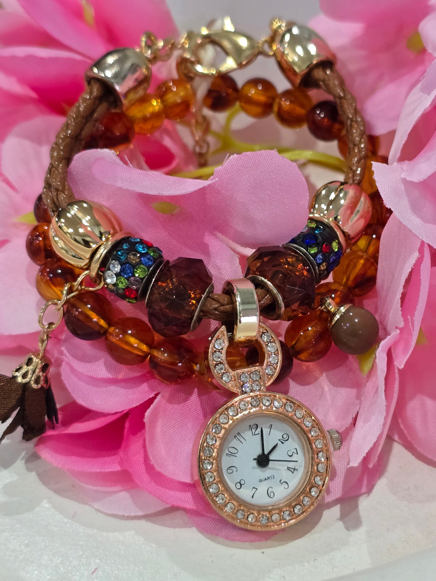 Brown Beaded Watchset