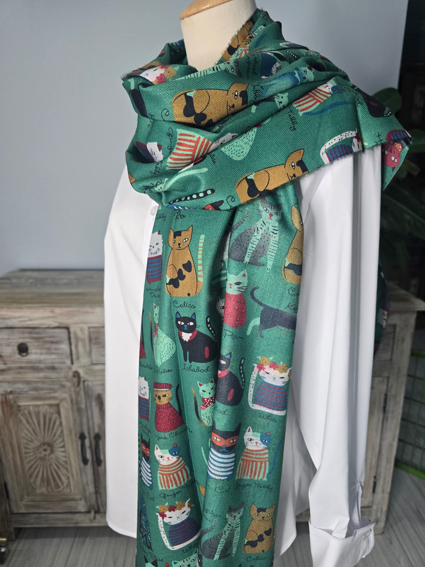 Green French Cats Scarf