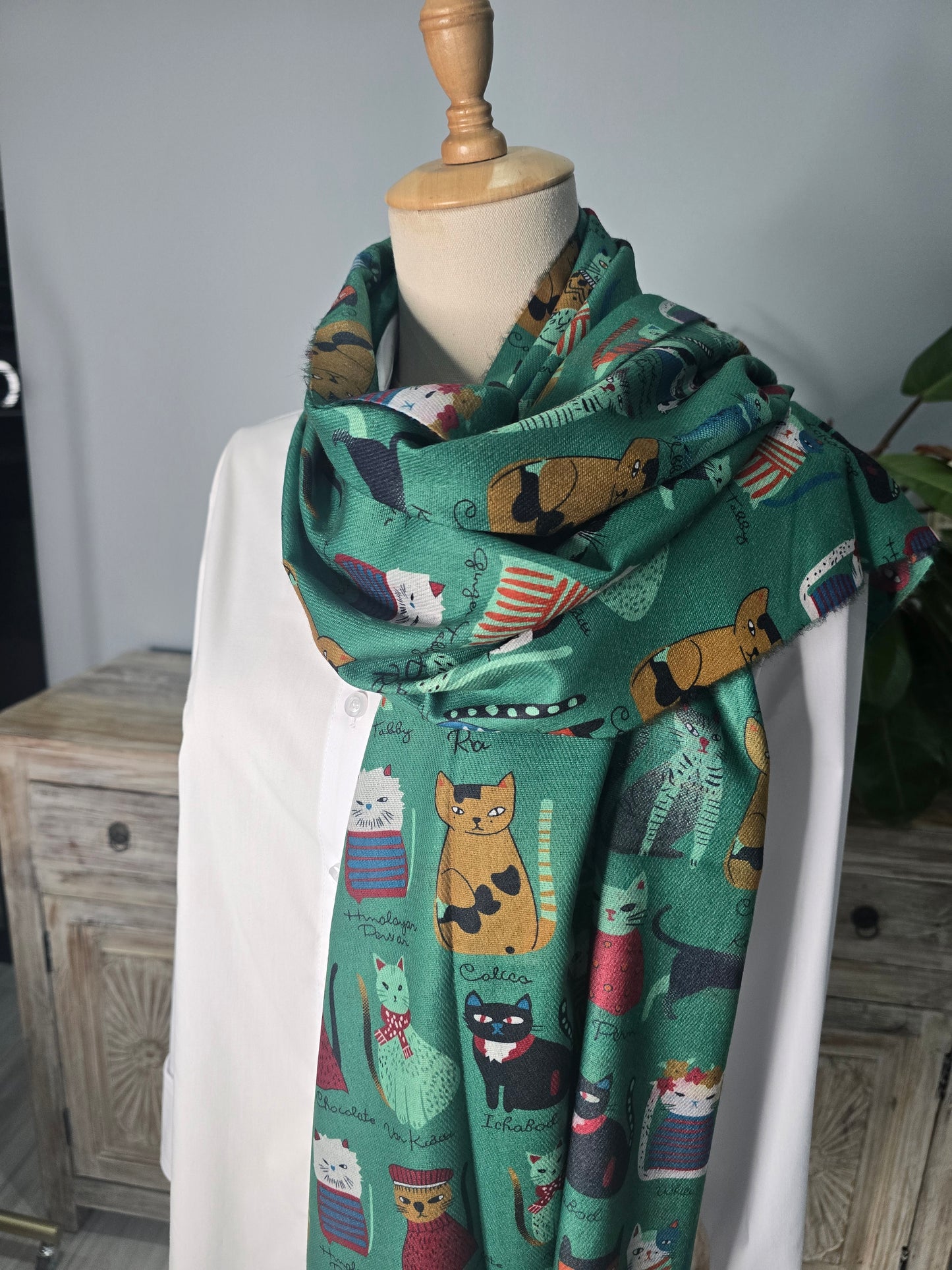 Green French Cats Scarf