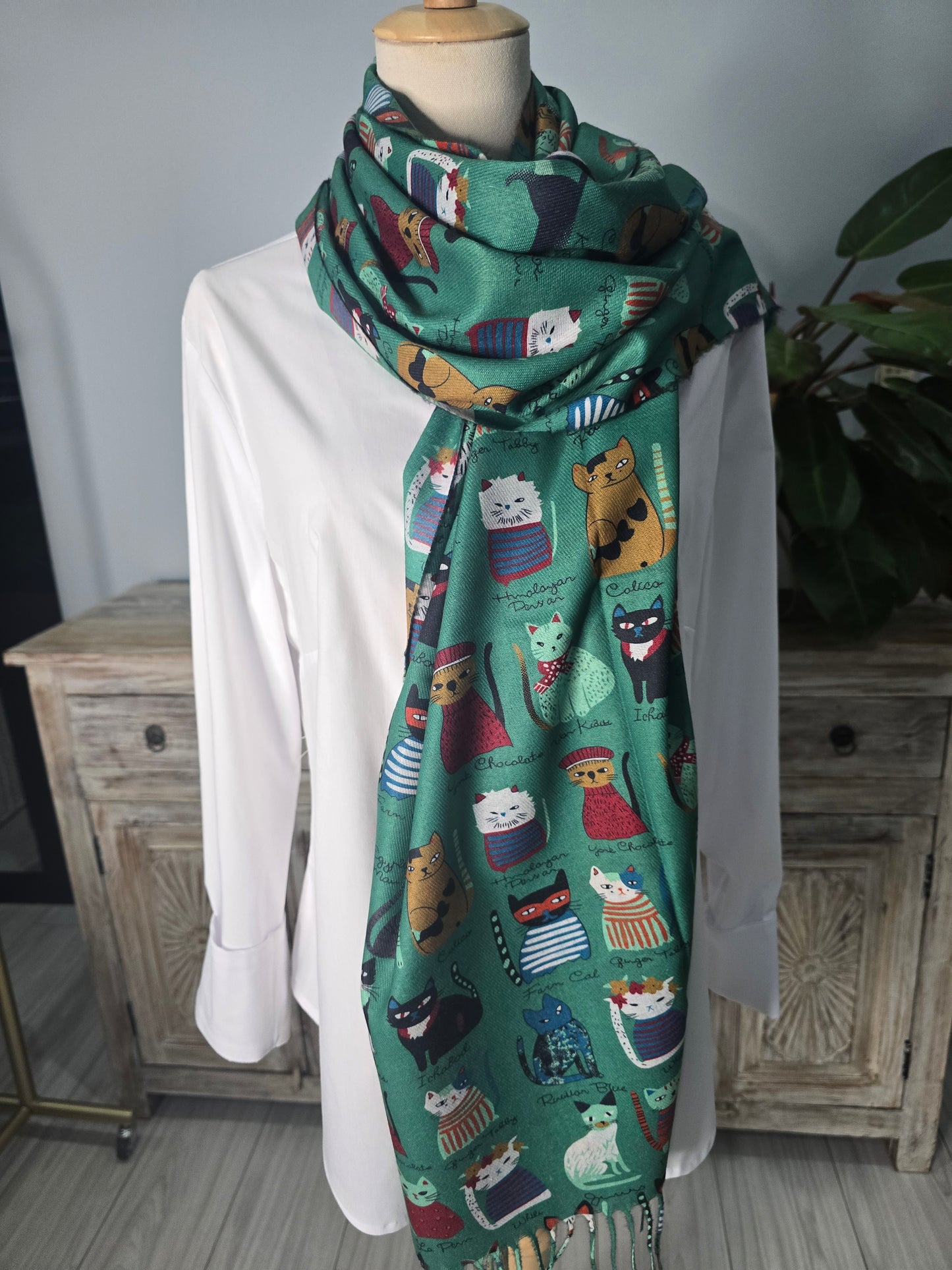 Green French Cats Scarf