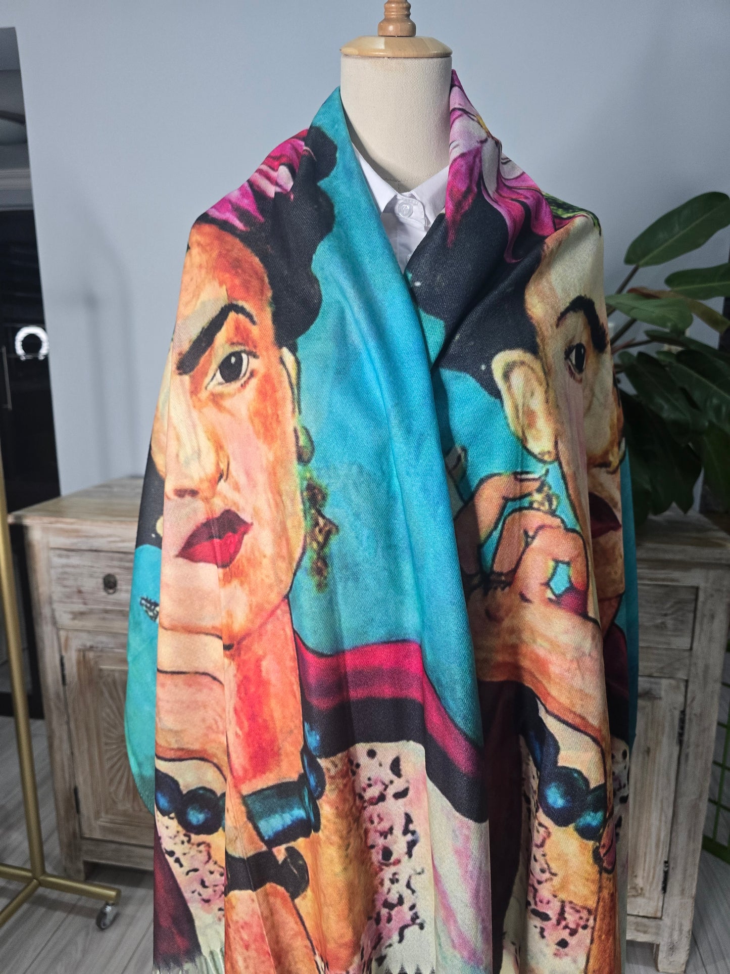 Frieda Turquoise Portrait Scarf