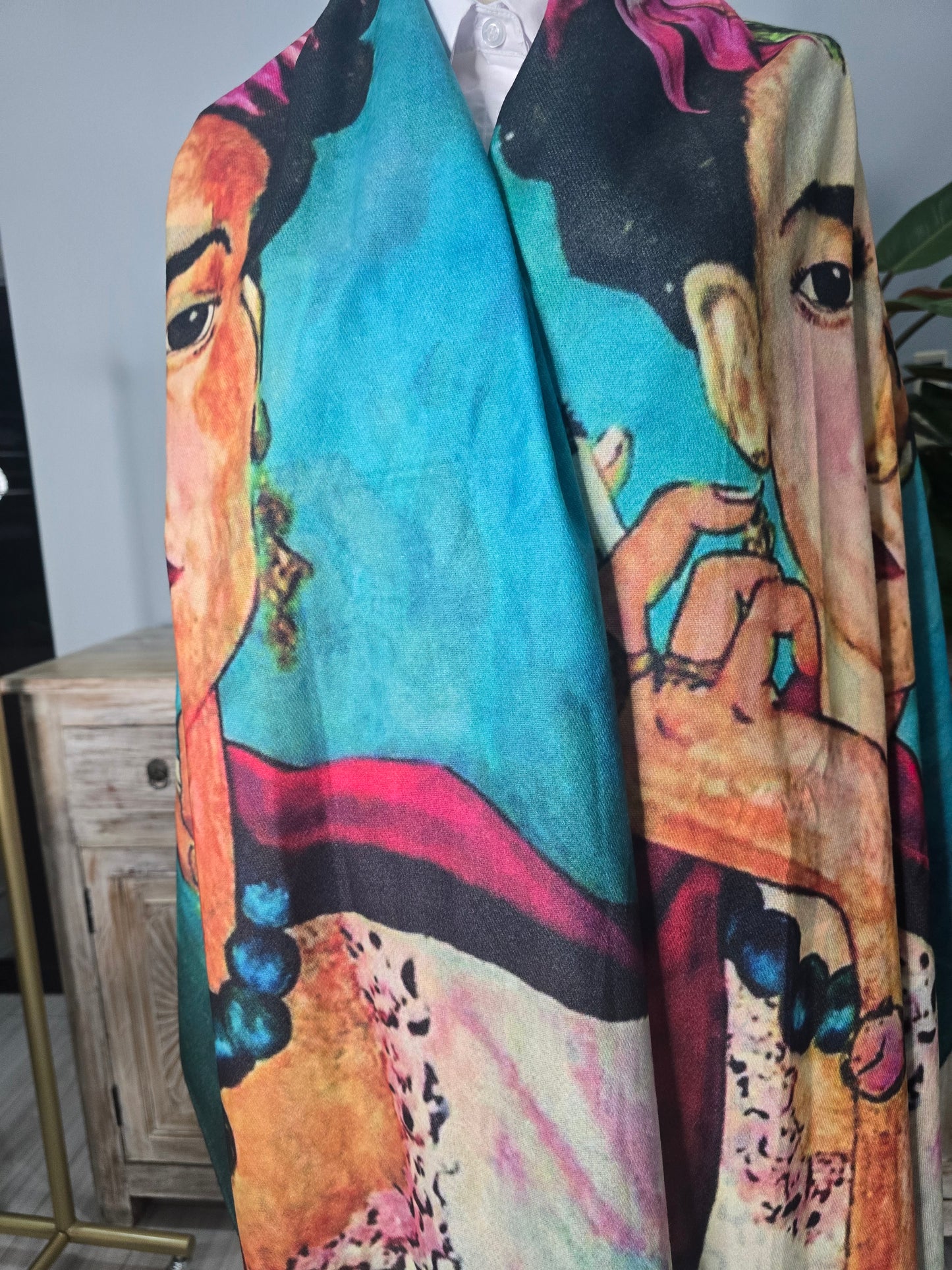 Frieda Turquoise Portrait Scarf