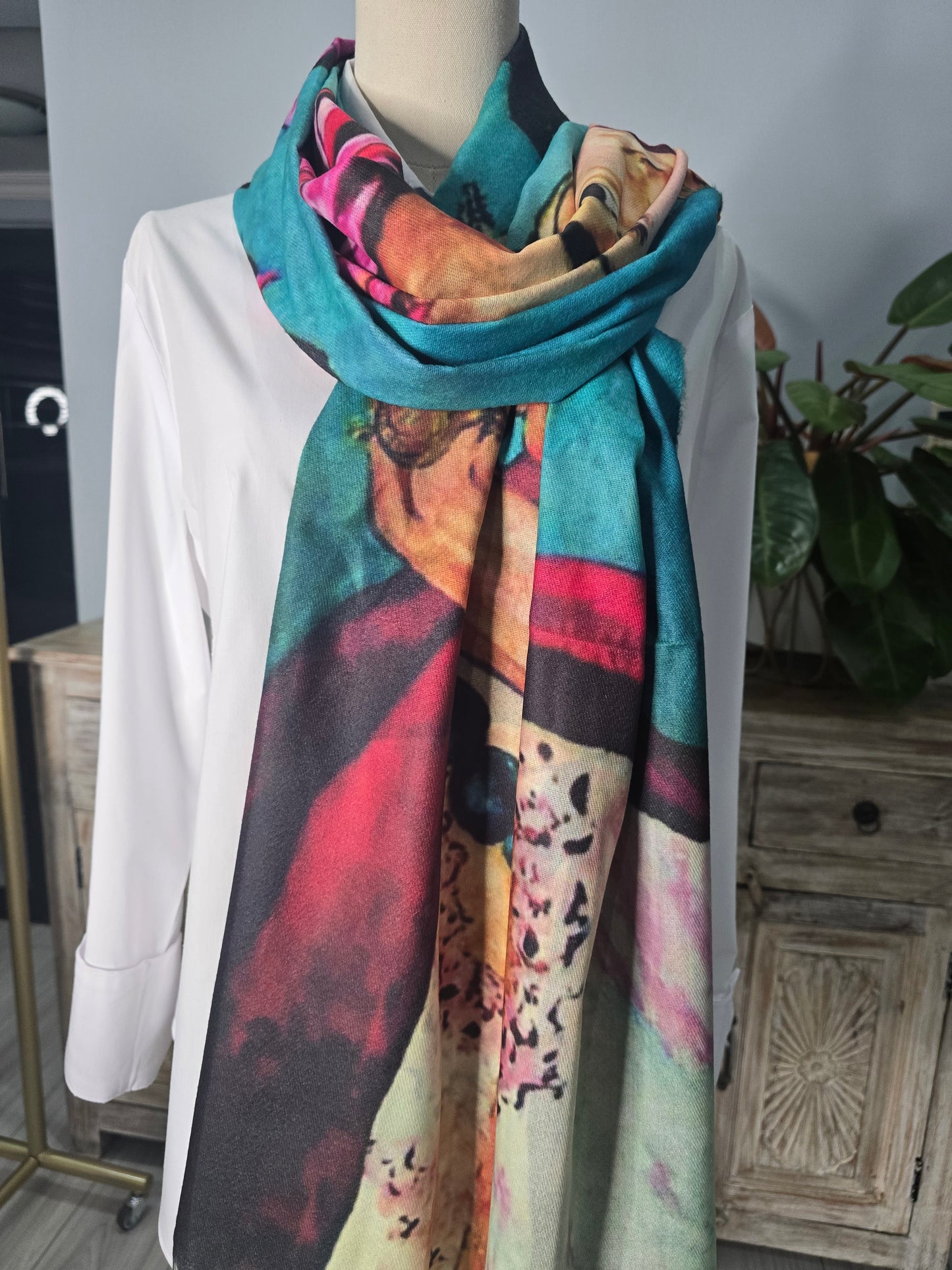 Frieda Turquoise Portrait Scarf