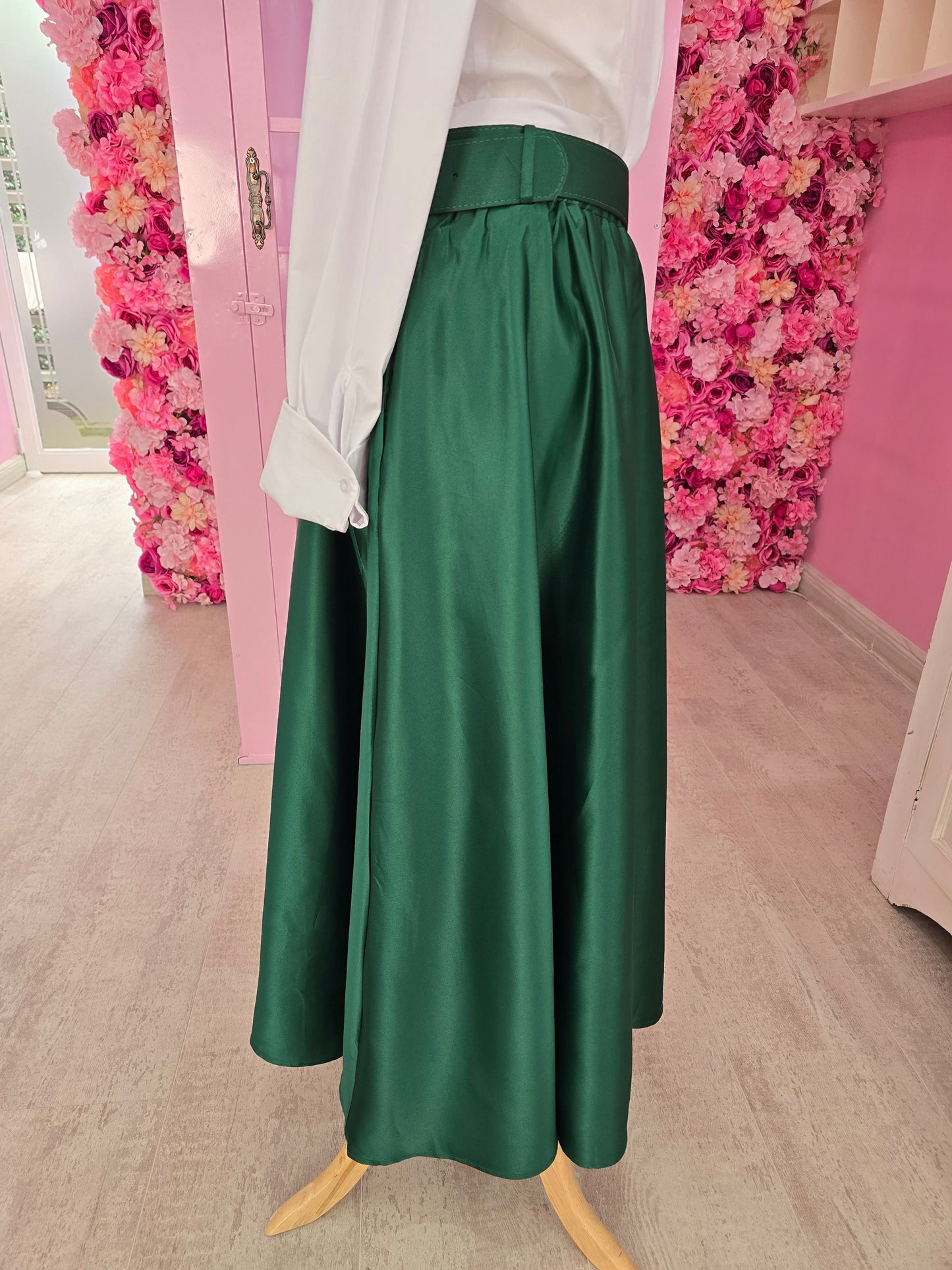 Forrest Green A-Line Skirt Silk ( Belt included)