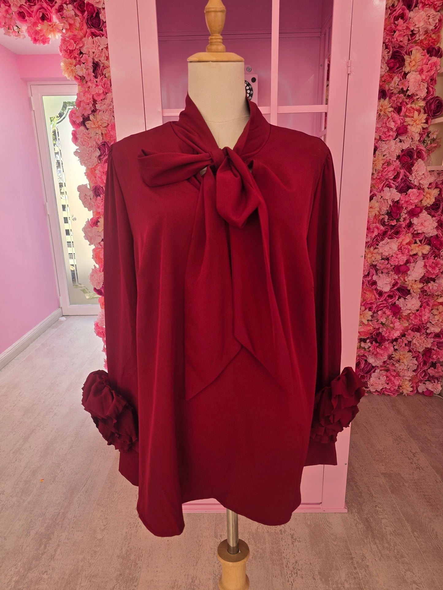 Redwine Blouse with Rose detail