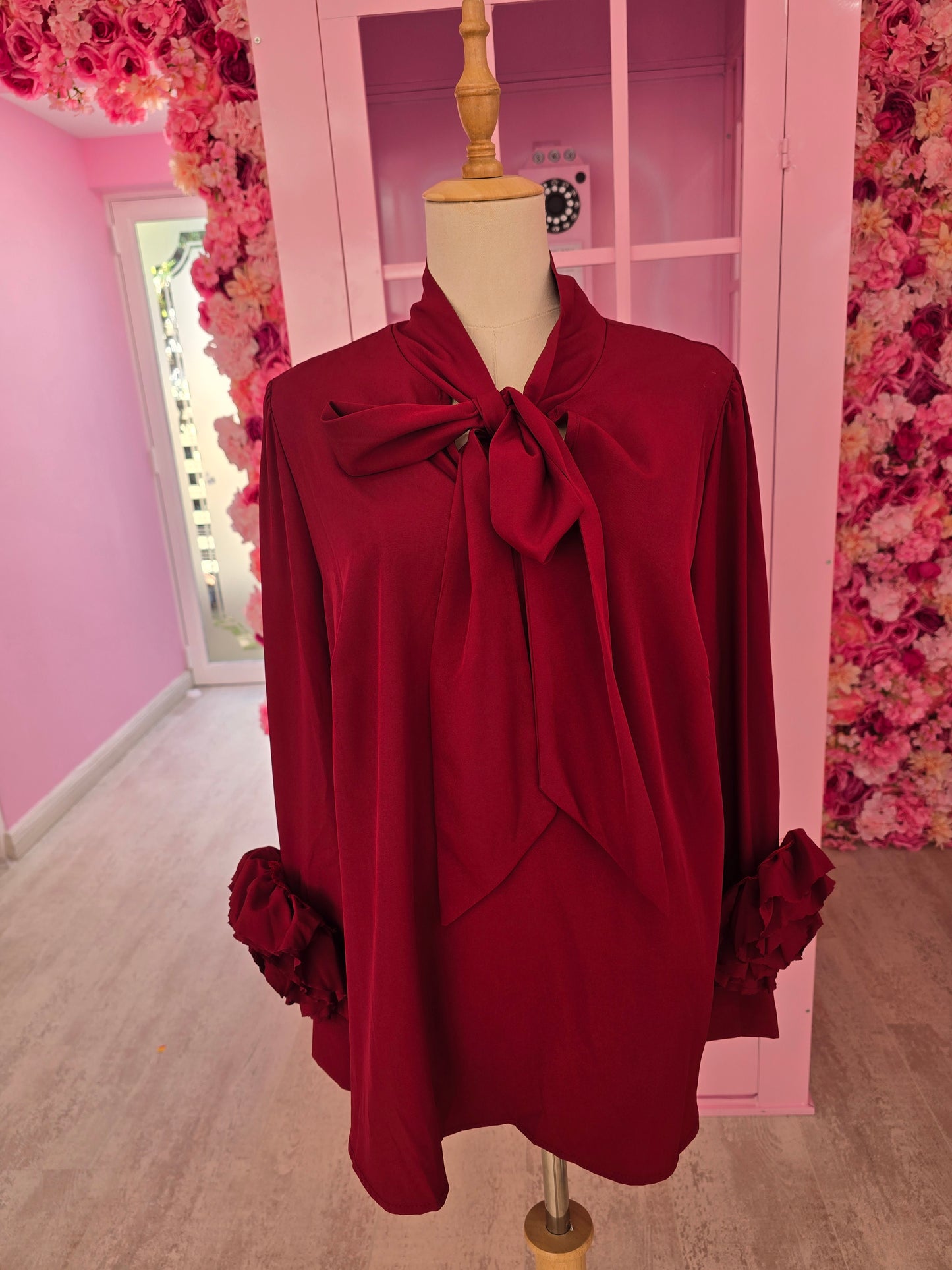 Redwine Blouse with Rose detail