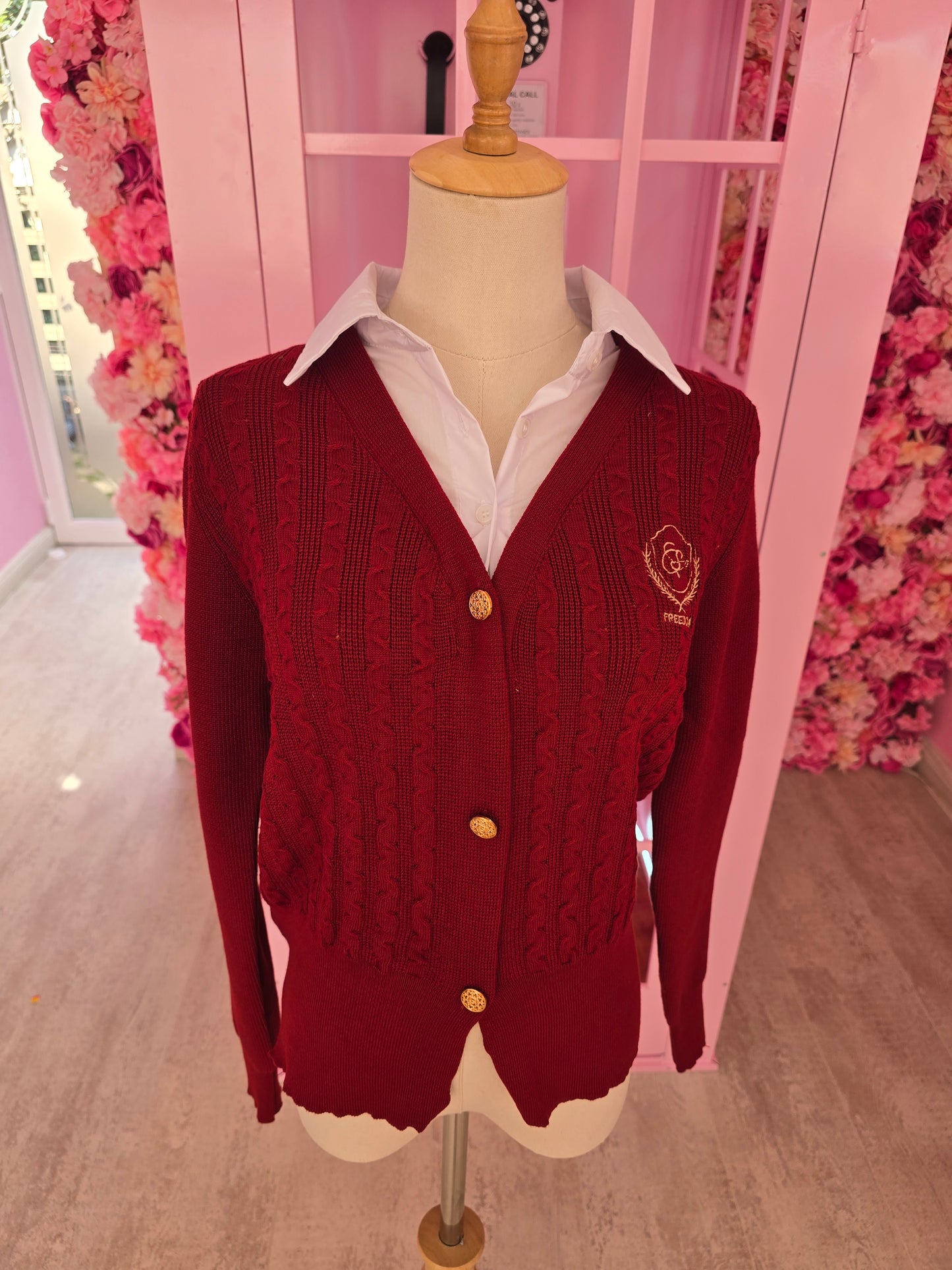 Maroon Knit with shirt illusion