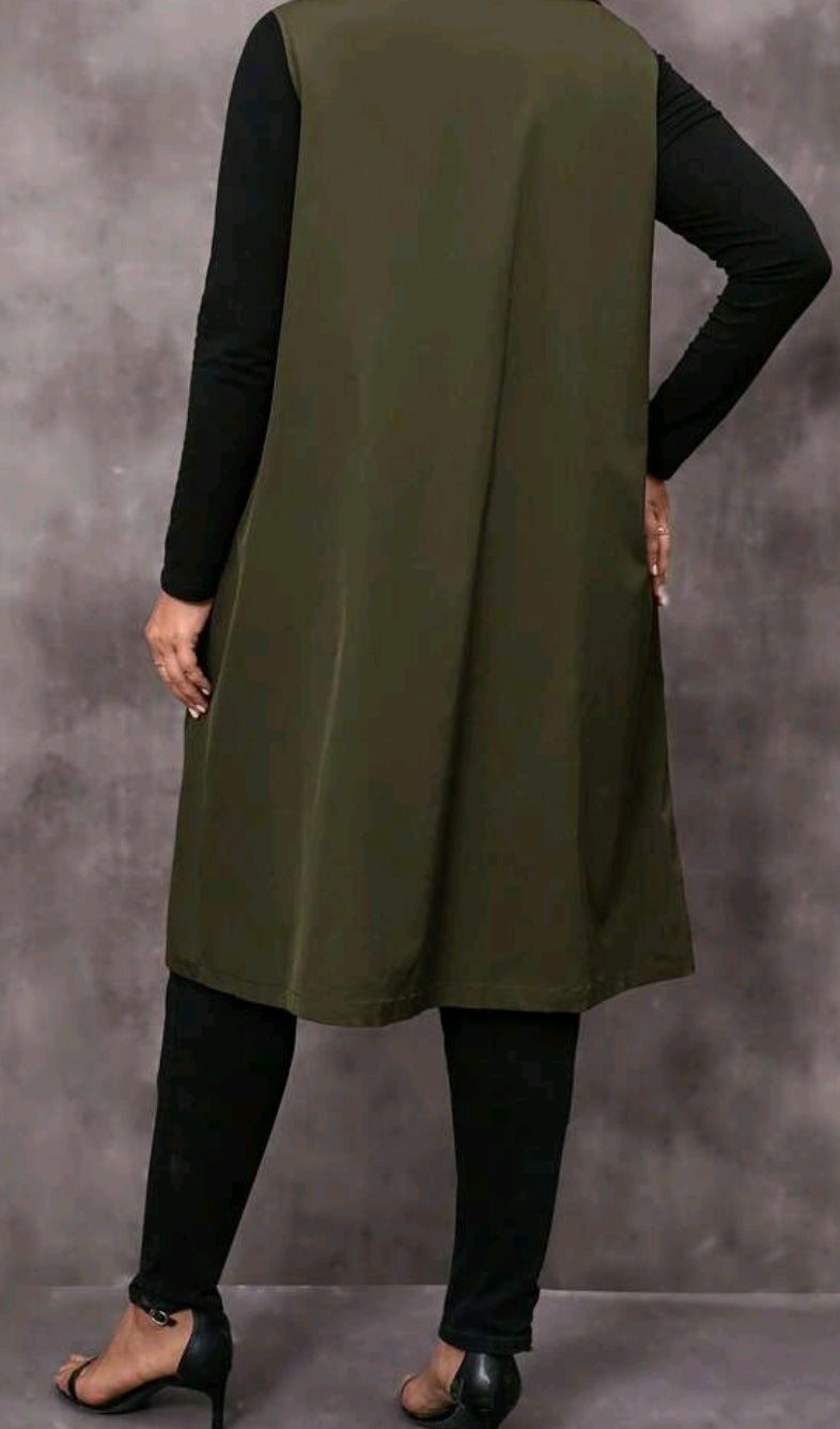 Army Green Sleeveless Coat