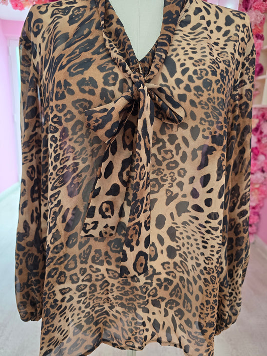 Vintage Chiffon Leopard Print Blouse