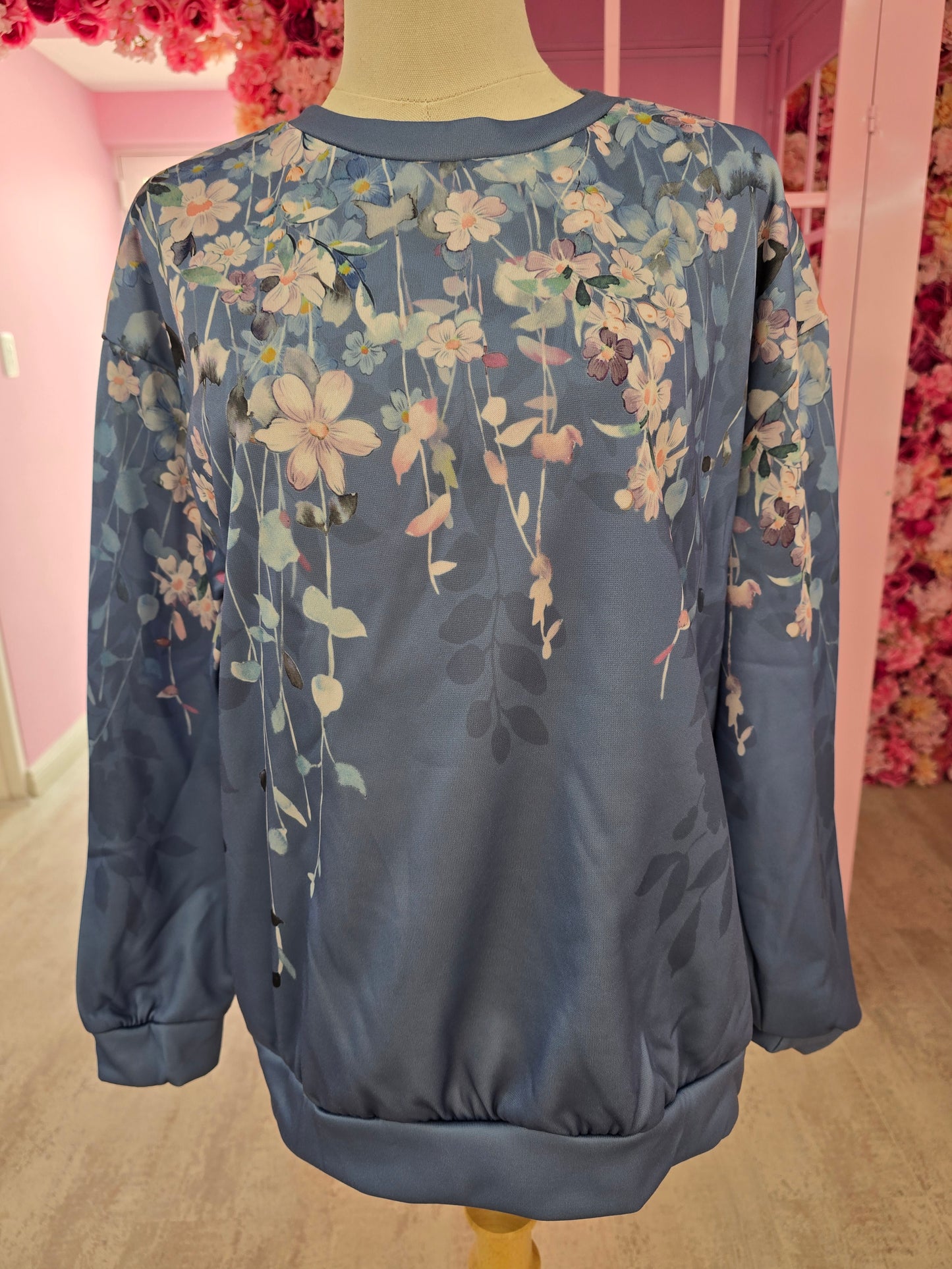 Loose Fit Thermal Blue Floral Top