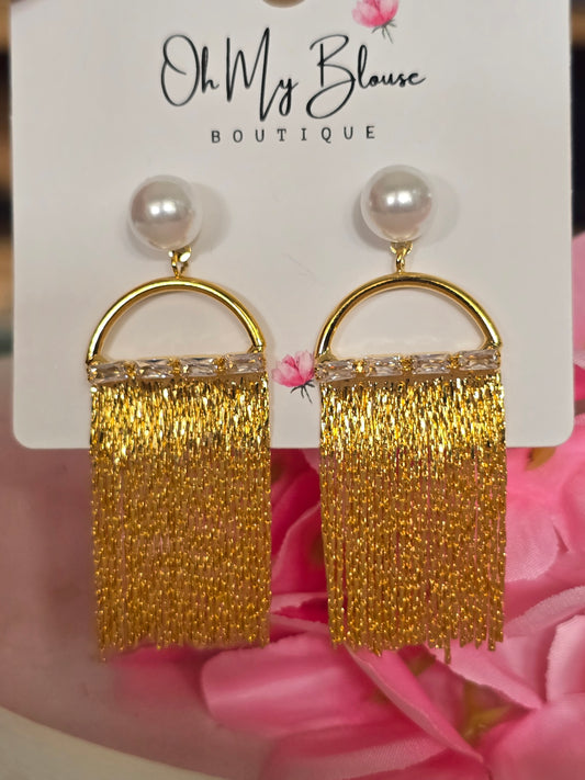 Golden Pearl Dangle Earrings