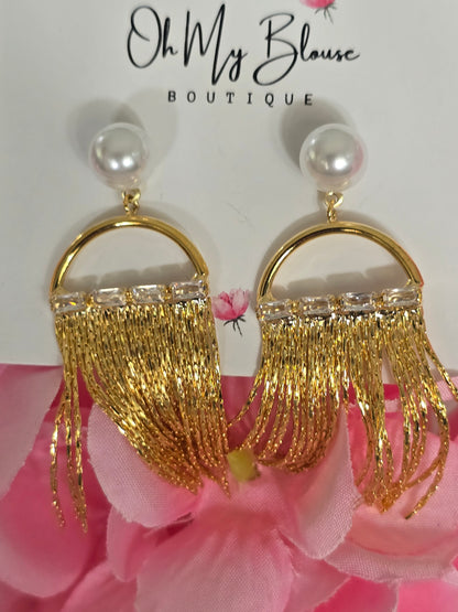 Golden Pearl Dangle Earrings