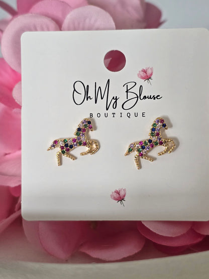 Rainbow Gem Horse Earrings