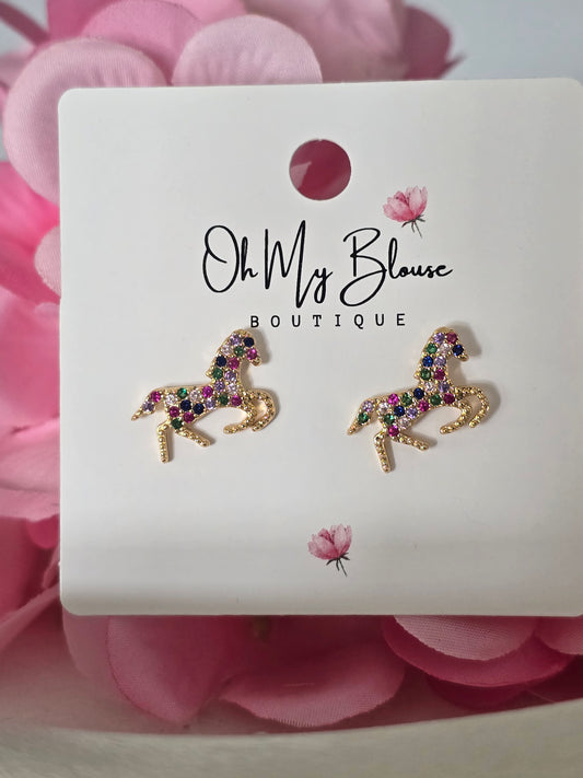 Rainbow Gem Horse Earrings