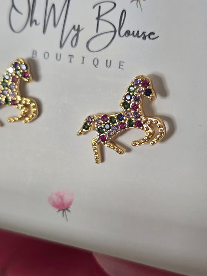 Rainbow Gem Horse Earrings