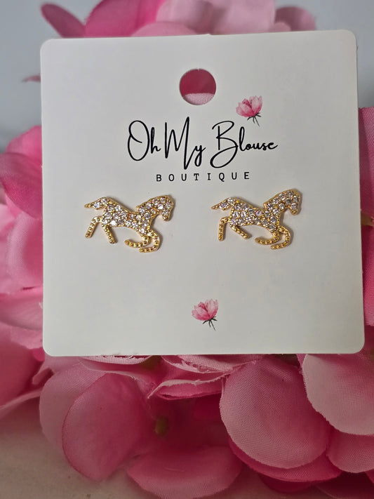 Diamond Gem Horse Earrings
