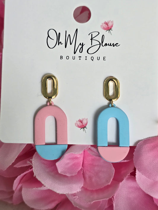 Pink and Blue Mini Oblong Earrings