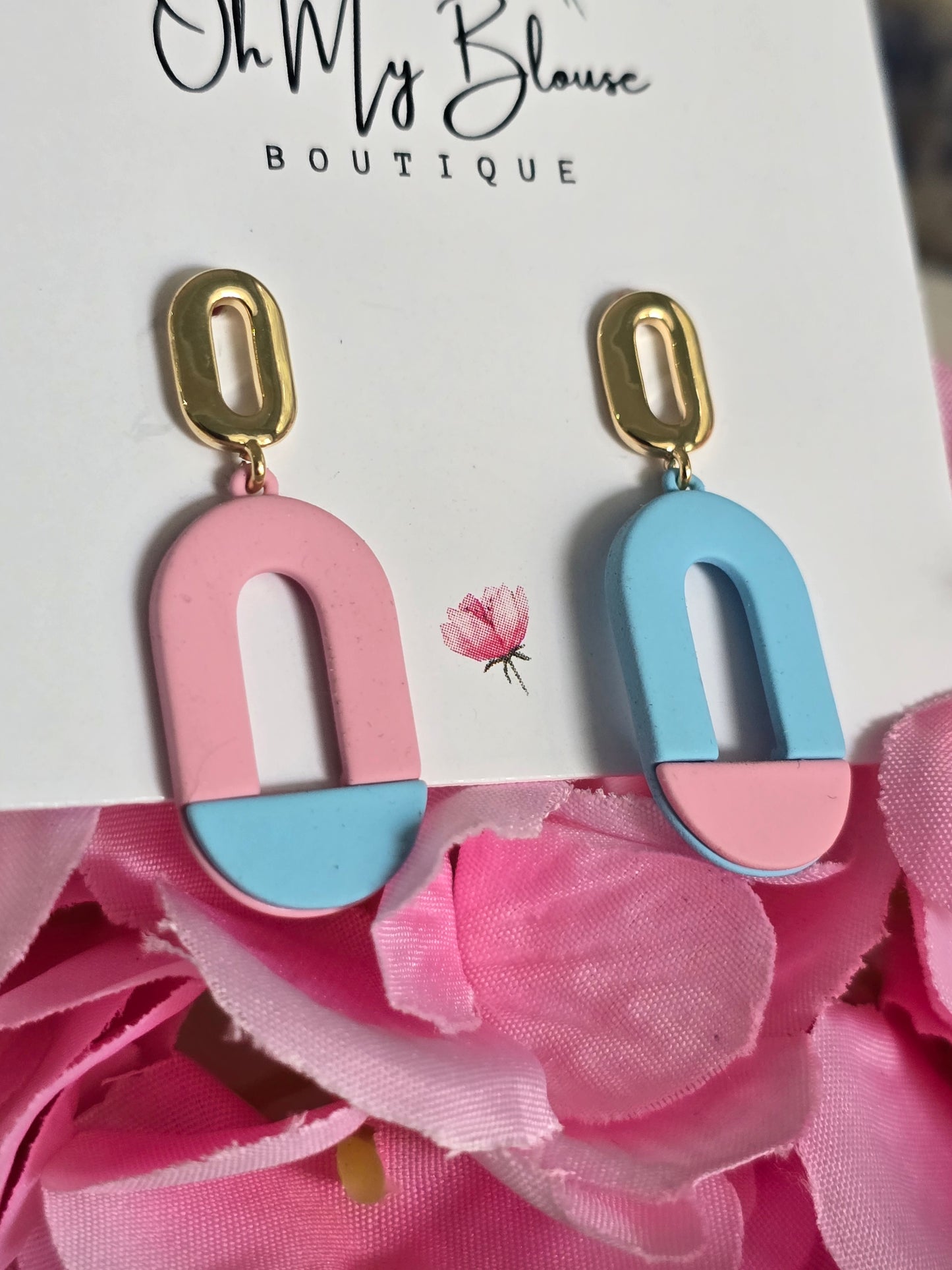 Pink and Blue Mini Oblong Earrings