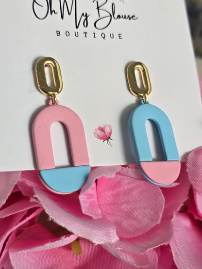 Pink and Blue Mini Oblong Earrings