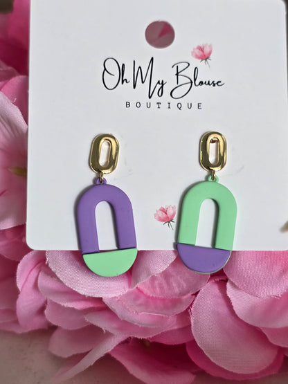 Mint Green + Purple Mini Oblong Earrings