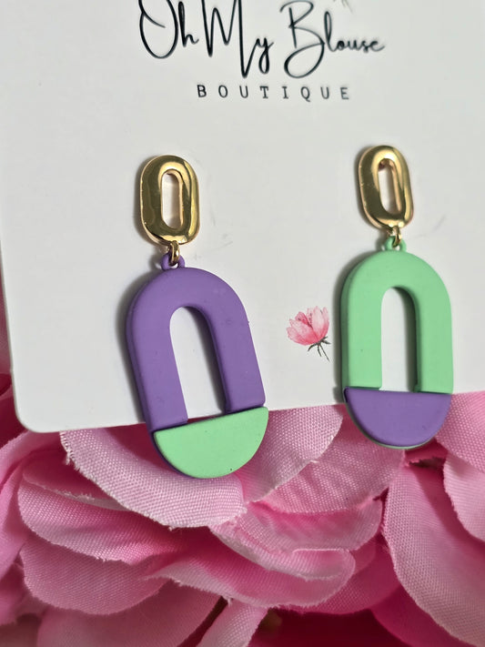 Mint Green + Purple Mini Oblong Earrings