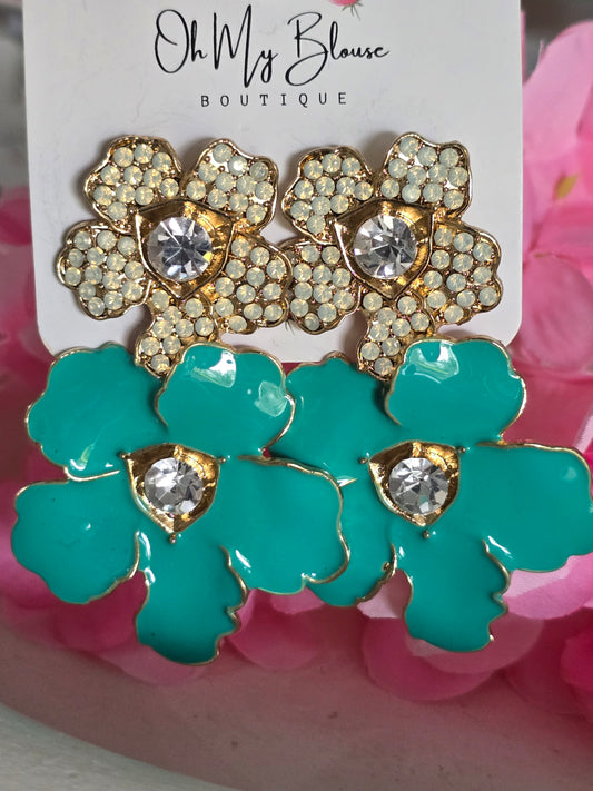 Dramatic Floral Mint Green Earrings