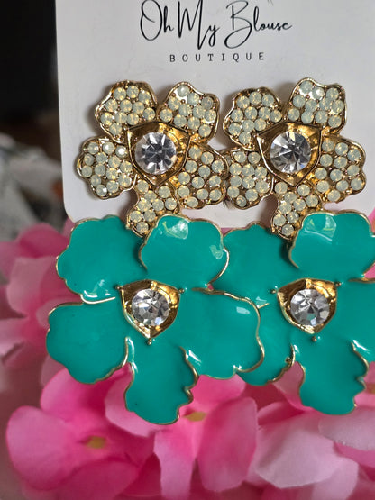 Dramatic Floral Mint Green Earrings