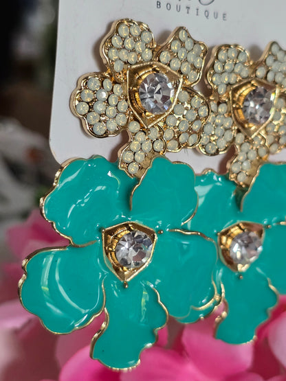 Dramatic Floral Mint Green Earrings