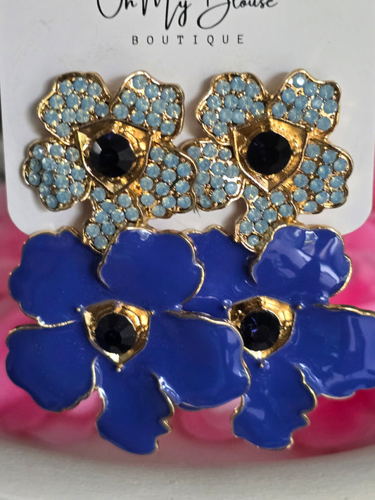Dramatic Floral Blue Earrings