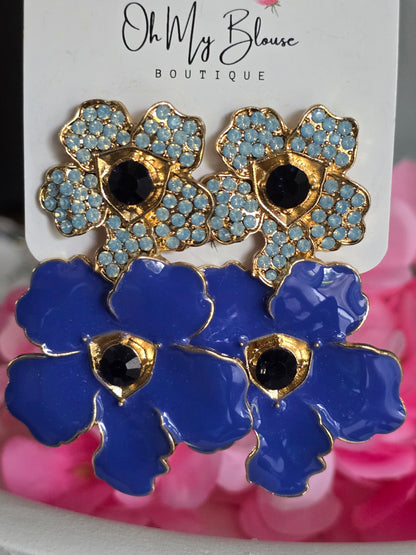 Dramatic Floral Blue Earrings