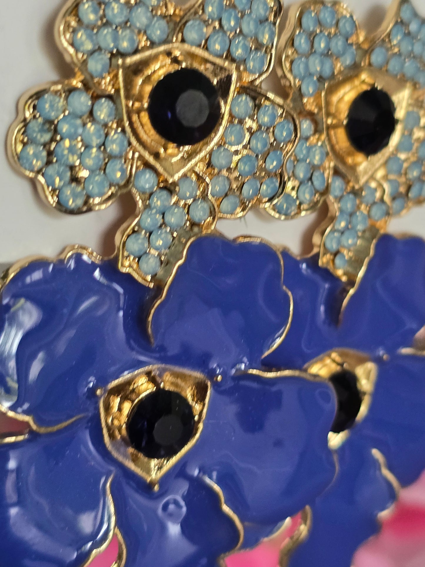 Dramatic Floral Blue Earrings