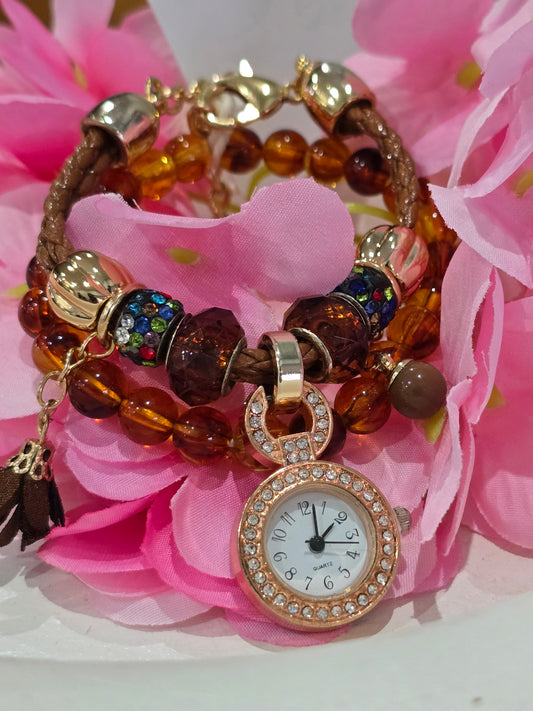 Brown Beaded Watchset