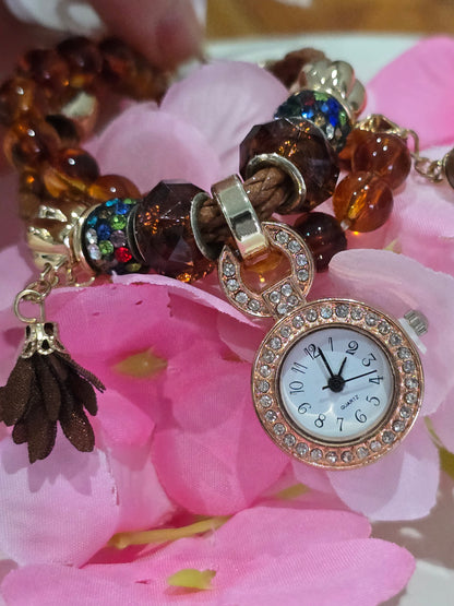 Brown Beaded Watchset