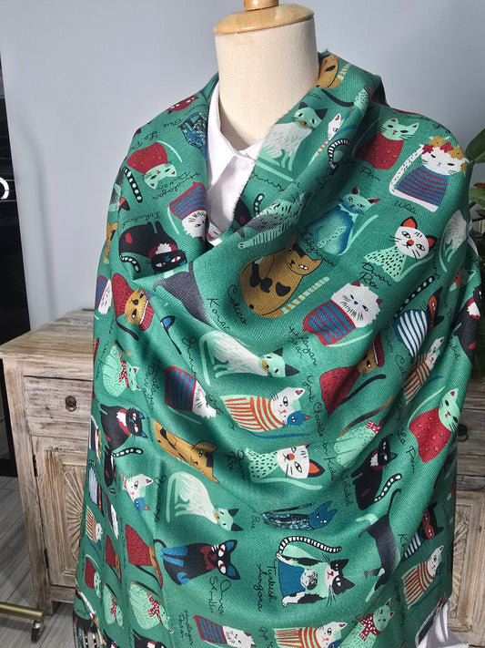 Green French Cats Scarf