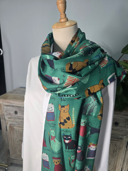 Green French Cats Scarf