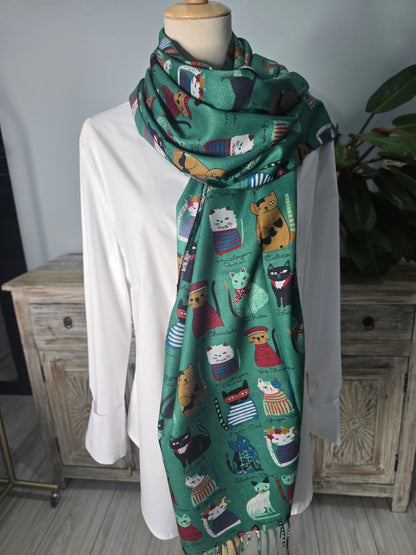 Green French Cats Scarf