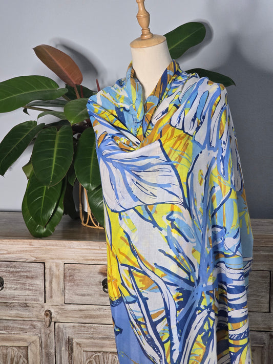 Blue and Yellow Leaves Scarf