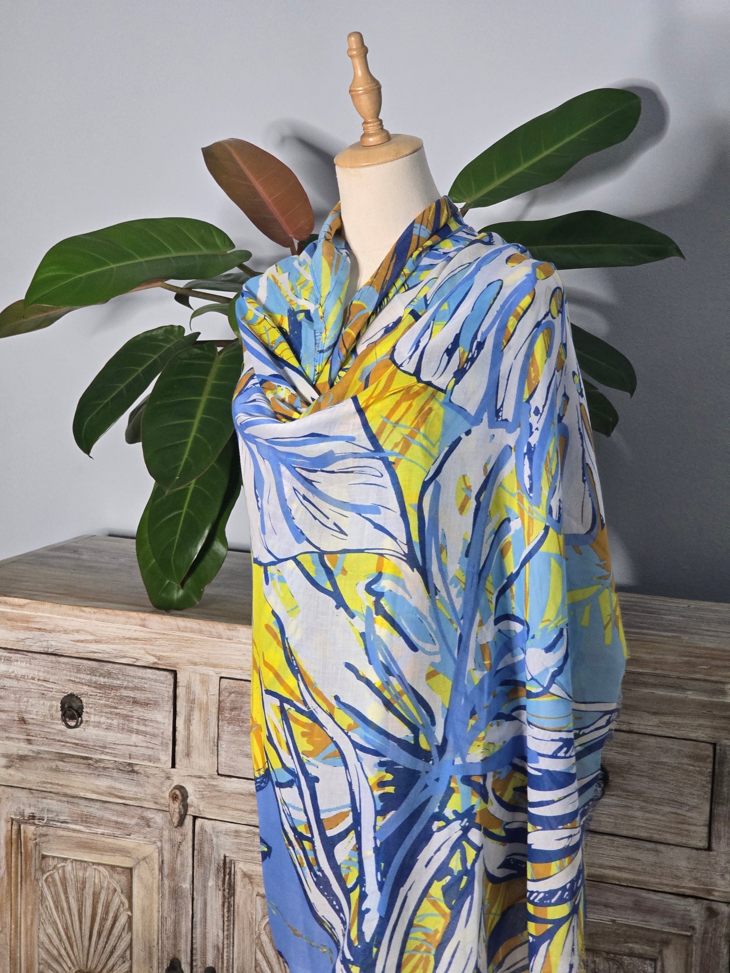 Blue and Yellow Leaves Scarf