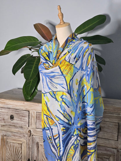 Blue and Yellow Leaves Scarf