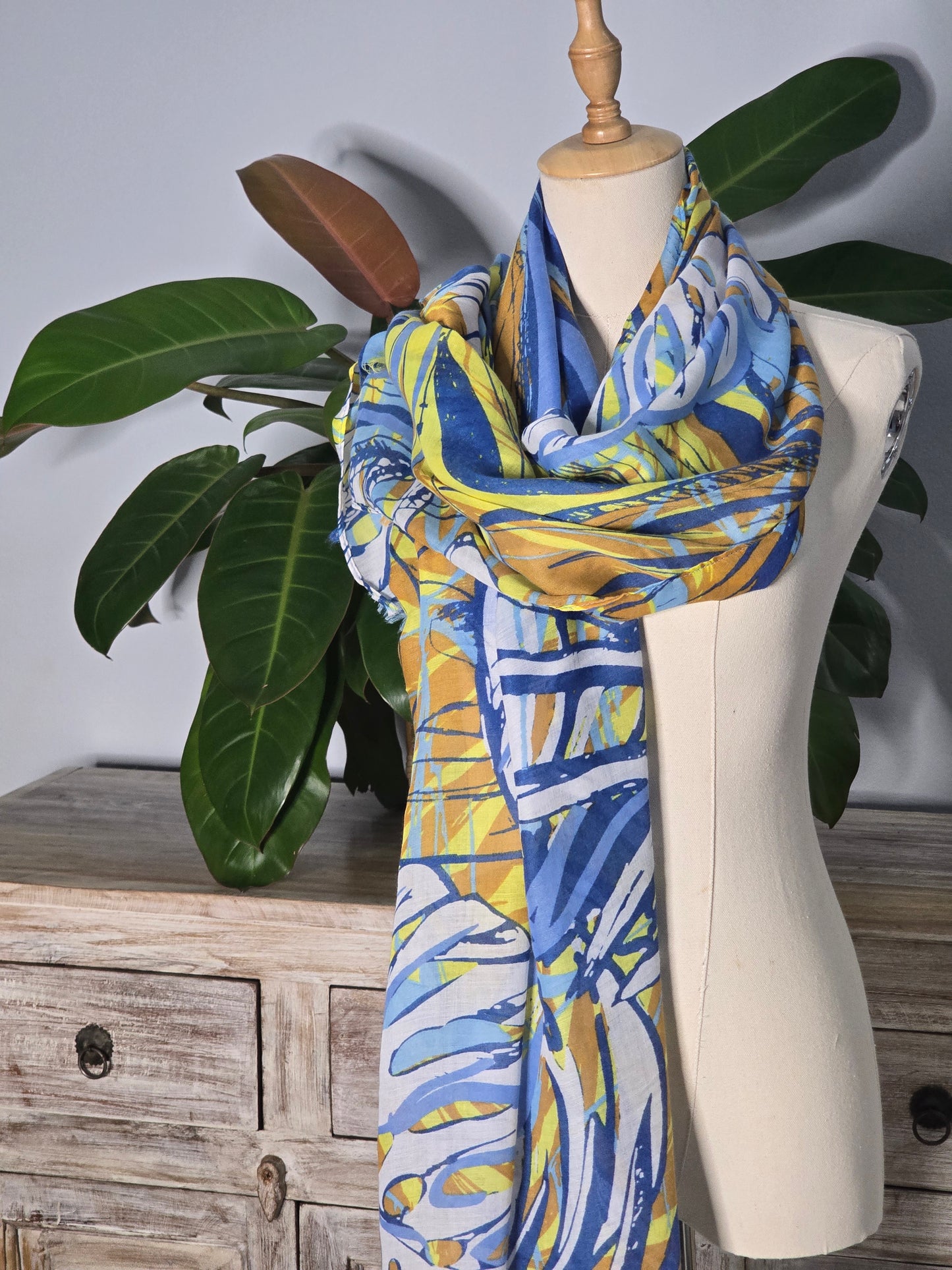 Blue and Yellow Leaves Scarf