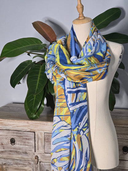 Blue and Yellow Leaves Scarf