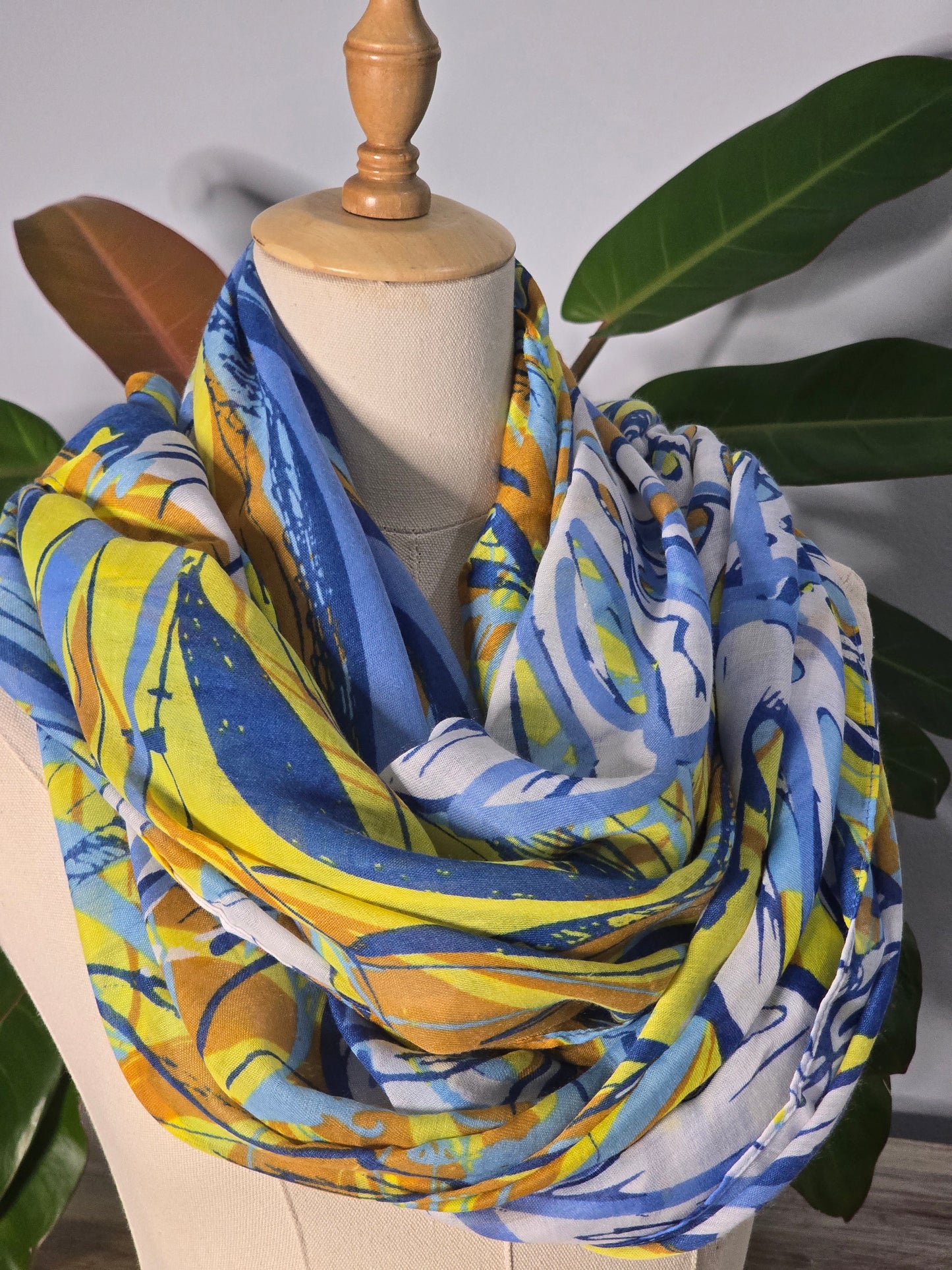 Blue and Yellow Leaves Scarf