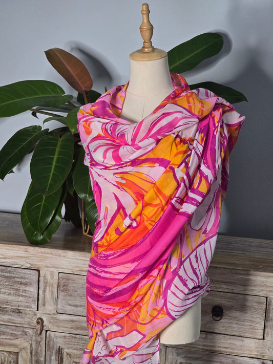 Pink and Orange Leaves Scarf